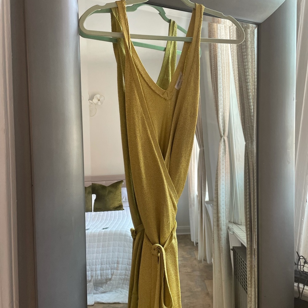 💛🤎Lovers + Friends Gold Sparkle Knit Wrap Dress